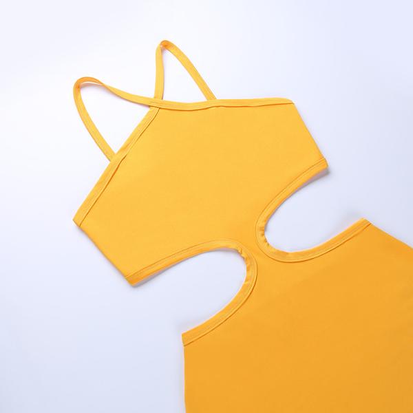 Halter Hollow Women's Summer Vacation Dresses Sleeveless Mid Length