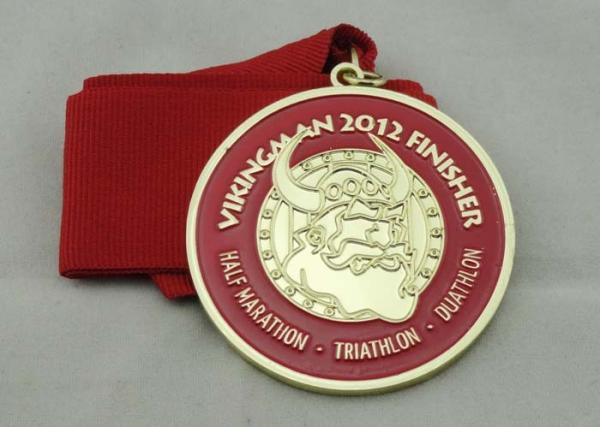Half Marathon Ribbon Medals Gold Plating For Bowling Game