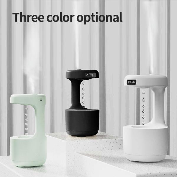 Homefish OEM Gotas de água portátil 800ml Umidificador Anti-Gravidade Relógio Digital Umidificador Anti-Gravidade Ultrassônico