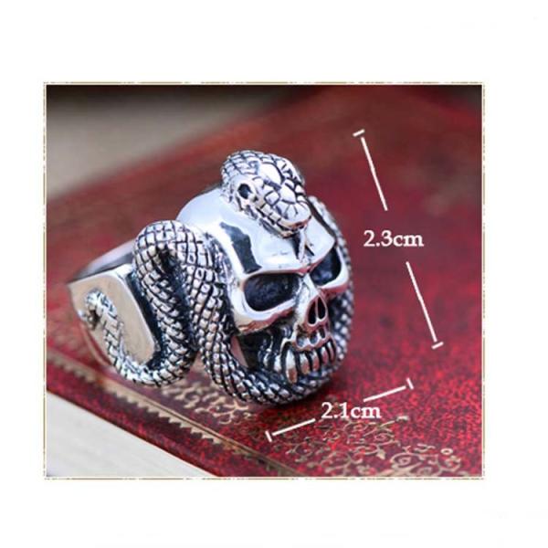 Mens Retro Vintage Sterling Silver Ring Engraved Skull and Snake Design(024572)