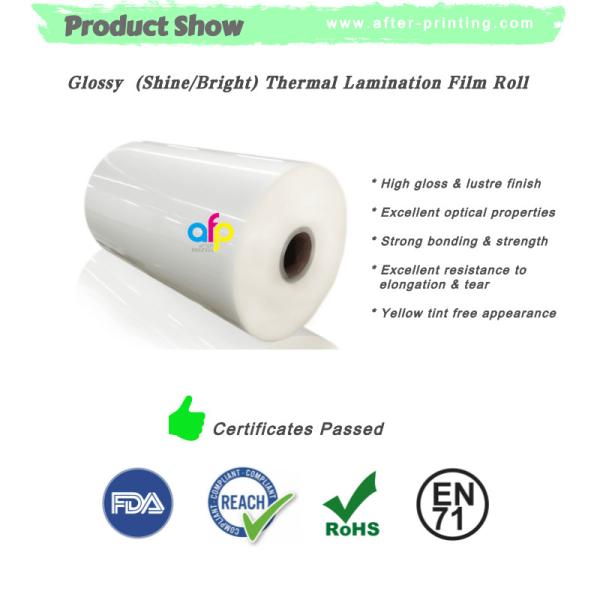 Толщина 15микрон крена высокого ламината лоска пластиковая к 30микрон фильму слоения блеска БОПП термальному