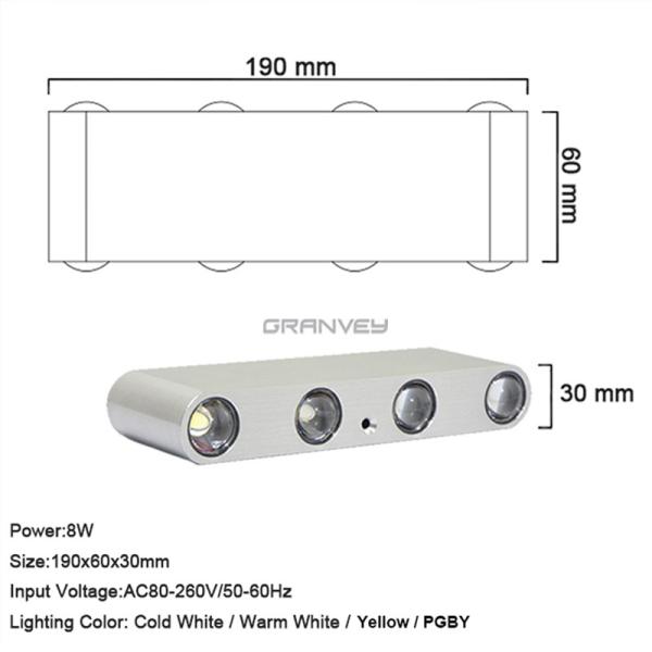 8W 190x60x30mm IP54 Aluminum LED Wall Light Up Down CE ROHS FCC