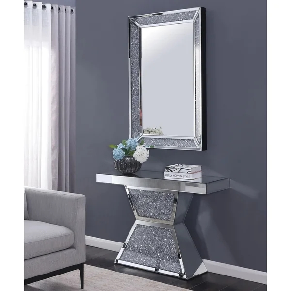Sparkly silver mirrored console table crushed diamond decorative hallway table for living room