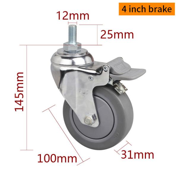 Grey Industrial Metal Casters 100mm 4 Swivel Caster Wheels 5724S-57