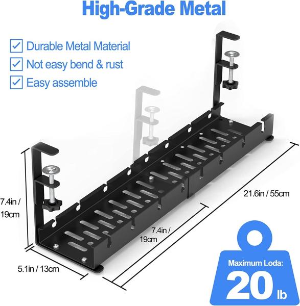 Retractable Cable Organizer for Desk No Drill No Damage Sturdy Metal Wire Under Desk