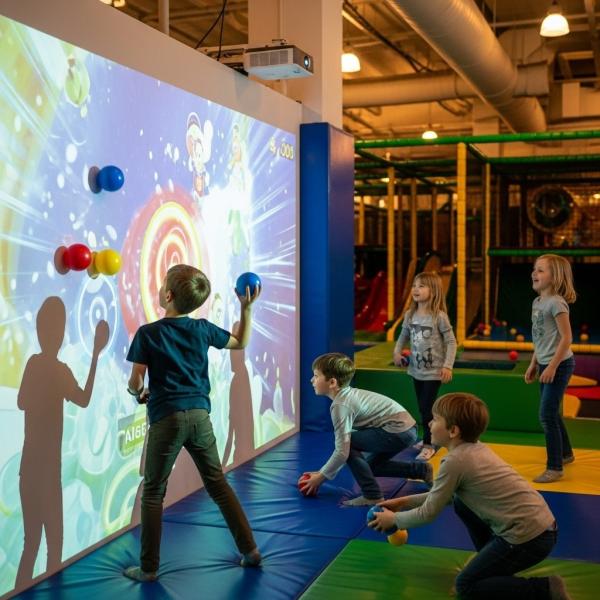ダイナミックなボール投げゲーム インタラクティブな壁投影 どんな壁でもデジタル遊び場にする