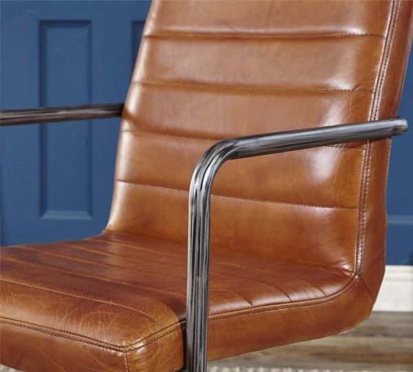 Vintage Real Leather Dining Room Chairs Light Brown Color Seater Long Service Life