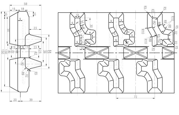Mini voies en caoutchouc d'excavatrice 150mm x 72mm 34 liens 3 noyaux en métal enroulés