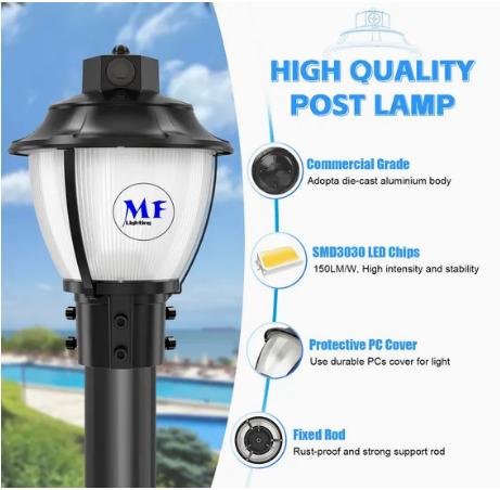 Lampe de jardin LED réglable anti-choc IP65 48/64/80W Étanche 130lm/W Lanterne Noir et Blanc Pelouse