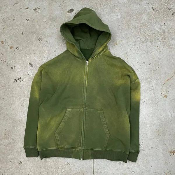 No hay cordones Camiseta con capucha de lana en blanco con cremallera de vintage con lavado ácido Camiseta anti encogida