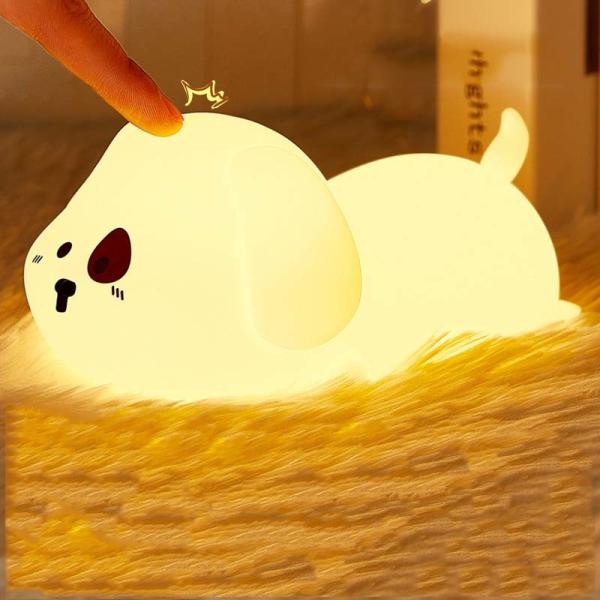Ночной фонарь для детей Милый силиконовый щенко Ночной фонарь с 2 уровня яркости 7 цветов Каваи сенсорная лампа для спальни