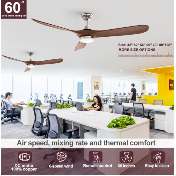 Ventilador de teto com controle remoto inteligente com 3 lâminas de madeira natural e material de corpo de lâmpada de metal