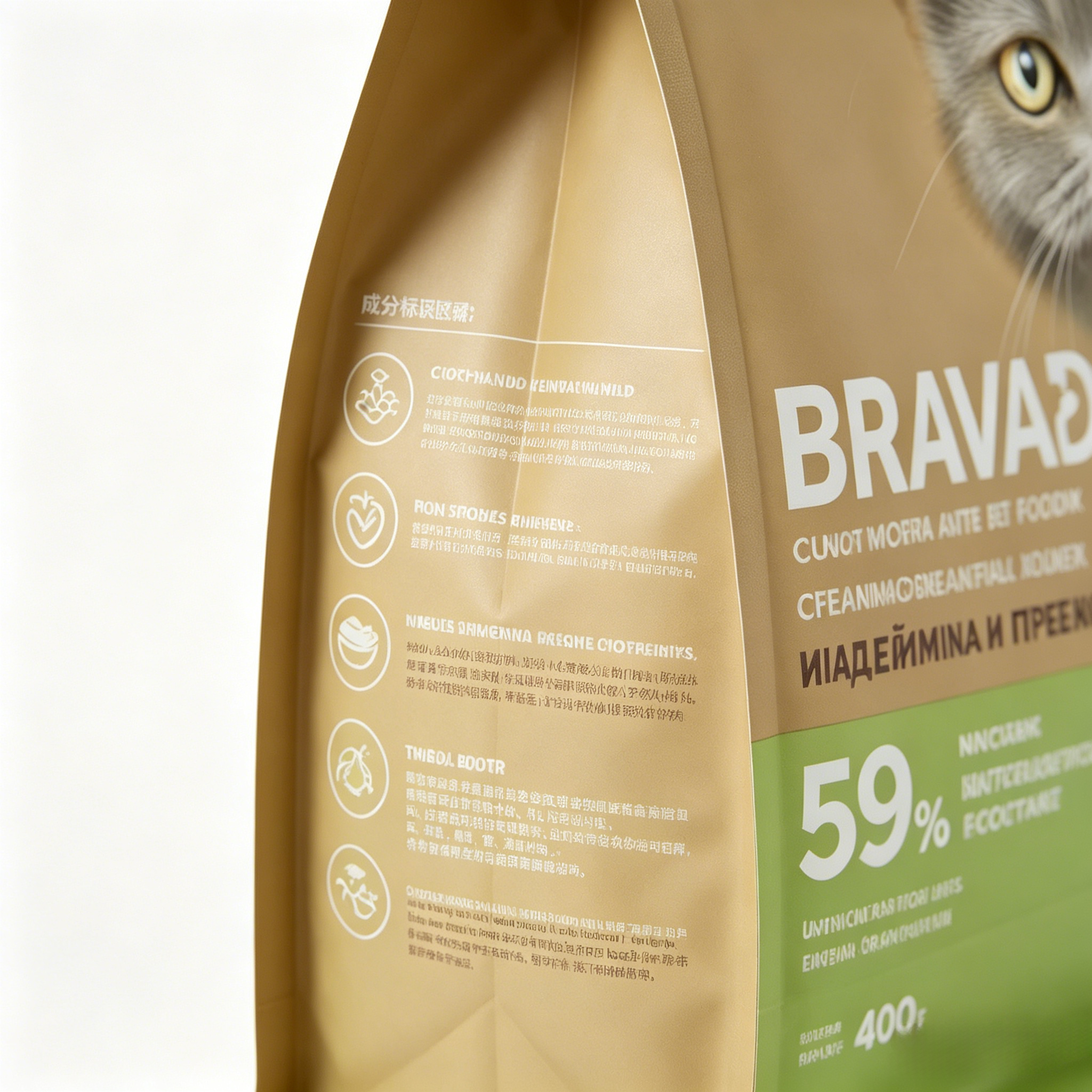 Custom Full Color Printed Eight Side Seal Cat Feed Bag | Resealable Zipper Pouch With Short-Hair Cat Image For Small Portion Premium Feline Dry Food