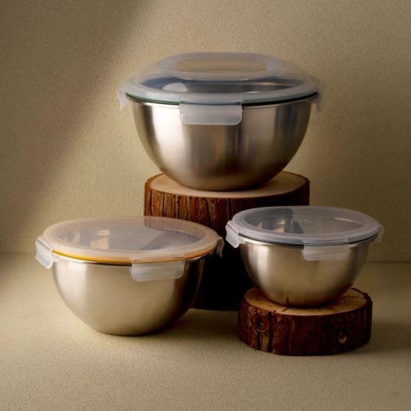 304 Stainless Steel Mixing Bowl with PP Lid 1350ml 2500ml 4350ml