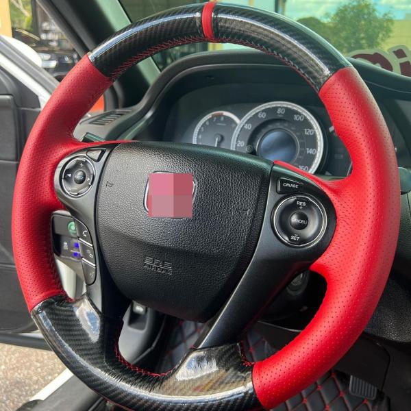 Hand Stitched Leather Steering Wheel Cover for Honda Accord 9 Crosstour Pilot Ridgeline Odyssey