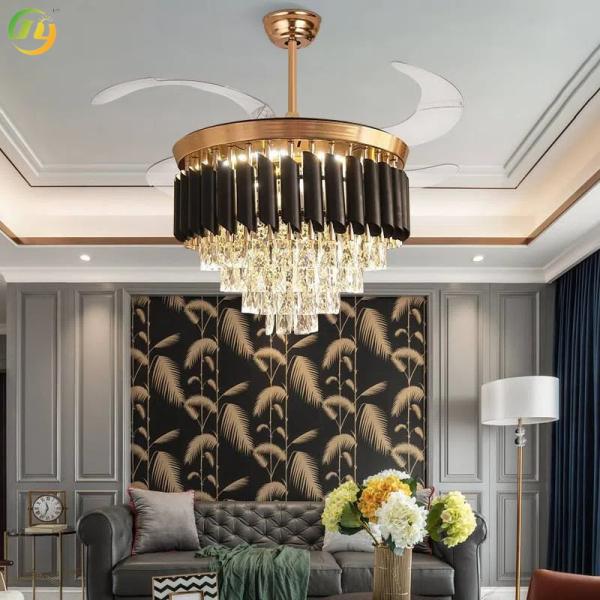 Crystal Chandelier European Style Invisible Crystal Fan Lamp Light Luxury Bedroom Restaurant American Retro Living Room