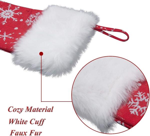 Red White Snow Pattern 21 Inches Christmas Stocking Double Layers Gift Holders Xmas Holiday Party Mantel Decoration