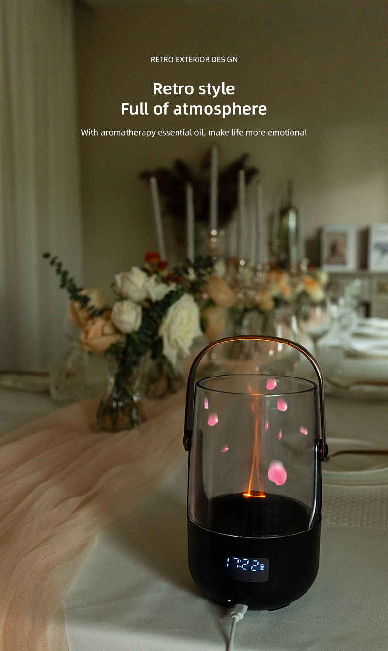 FUSMLI 3D Realistic Flame Aroma Diffuser 200ml Large Tank Quiet Operation with Type-C Charging Flame Humidifier