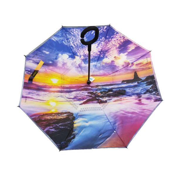 Dupla camada invertida reversa do guarda-chuva do punho de cabeça para baixo dos carros C Windproof