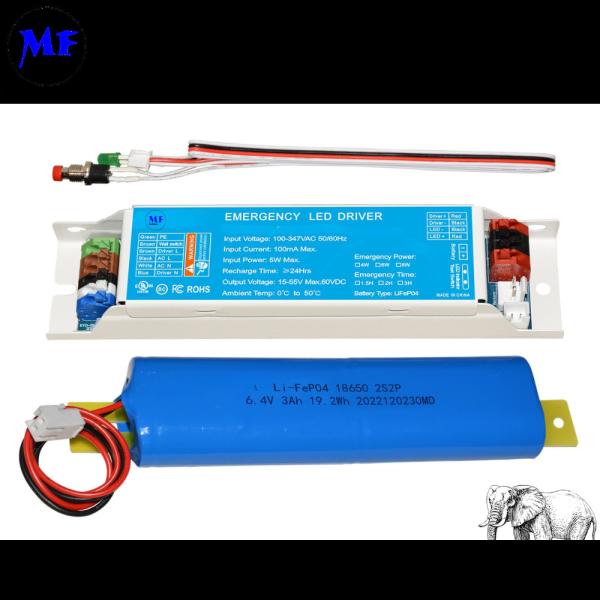 Powerpack Panic Light Ballast Emergency LED Driver 2000-Cycle 4W Wide-Voltage 100-347VAC Smart-Protected LiFePO4 with Auto-Test 5-Year Warranty