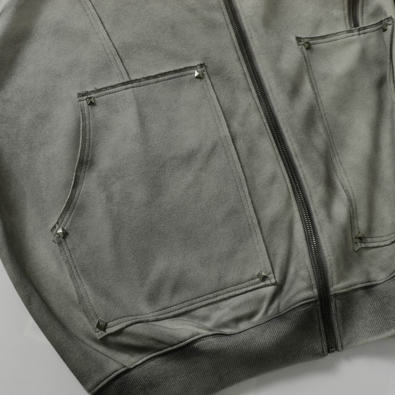 Unisex Winter Fleece Jackets with Pockets Zippers Washed Black/Dark Grey Hoodie Windproof Oversized Fit Vintage Style 3D