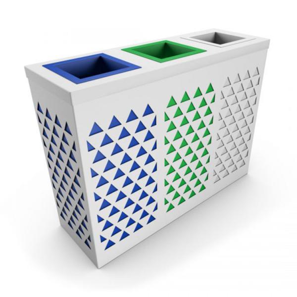 Three Compartments 350mm Width 35L Steel Outdoor Trash Can