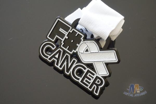 Cancer Aids Logo Custom Soft Enamel Medals Spray Black Plating And With Printing Ribbon