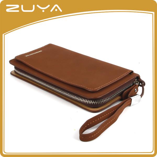 AI CAD 20.2x10.5cm Mens PU Leather Wallet Men Clutch 3cm Thick With Wristlet