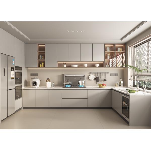 Minimalist Oak Wood Panel Kitchen Cabinet Set Water Resistant Eco-Friendly