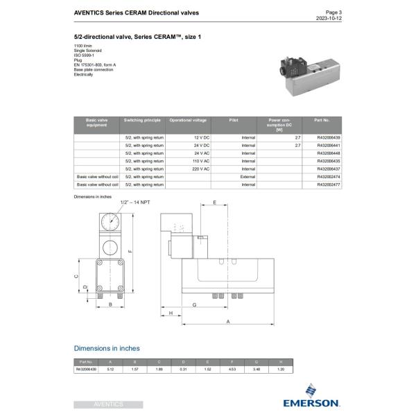 AVENTICS Series CERAM pneumatic Directional Valve R432002477