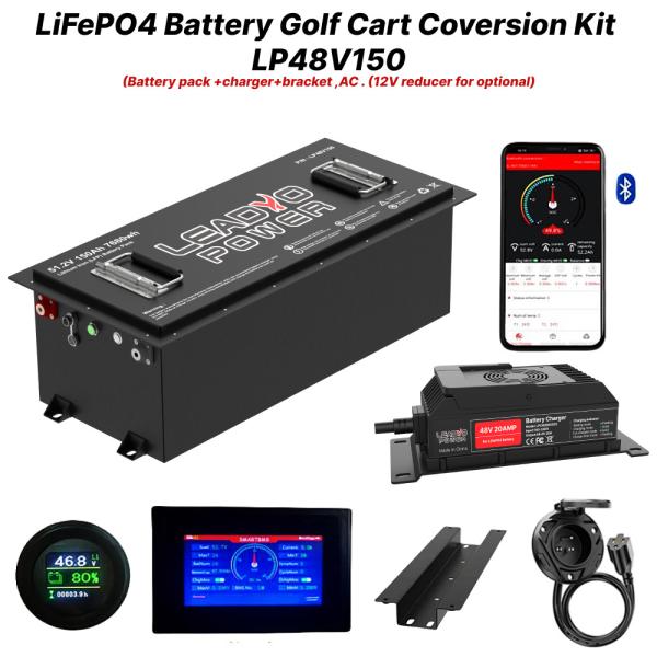 48V 150Ah 51.2V LiFePO4 Lithium Golf Cart Battery Conversion Kit 250Amp continuou output ,520A/20S
