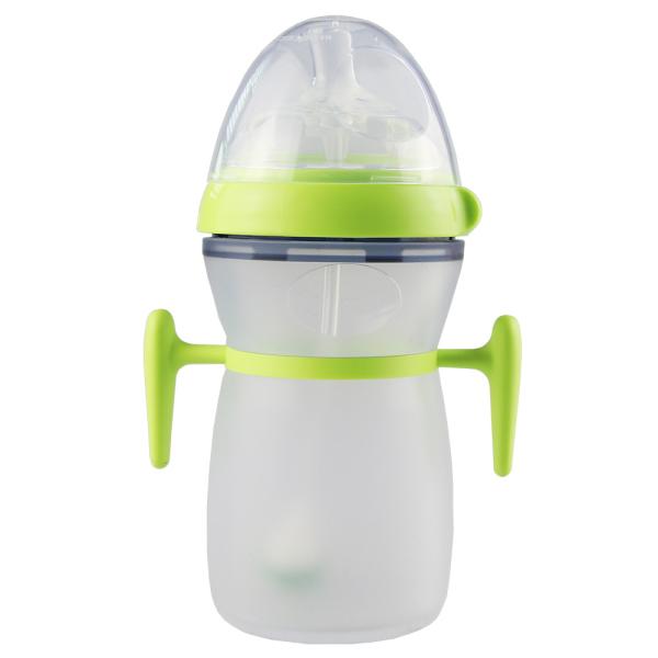Latex Free 9oz Baby Silicone Feeding Bottle Silicone Infant Bottle Feeding With Handle Age 0-2 Years