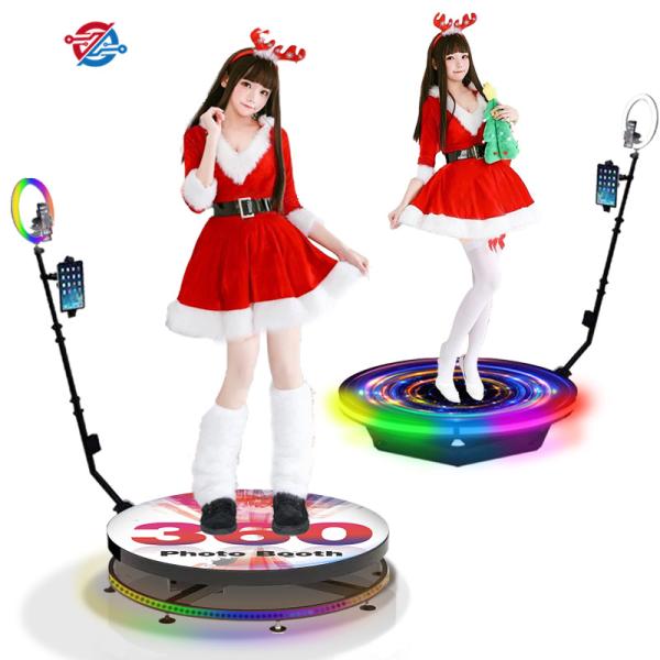 115cm 360 Rotating Photo Booth Round Hexagon Tempered Glass And Sheet Metal