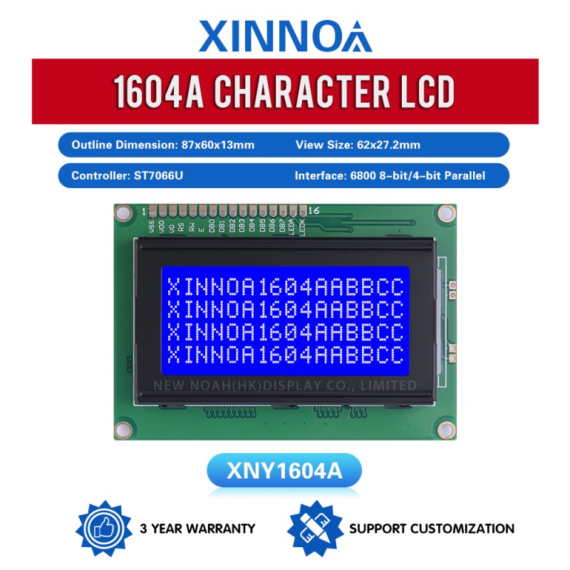 Blue Film White Letters 1604A Optional 02*16 ST7066U Industrial Display Screen