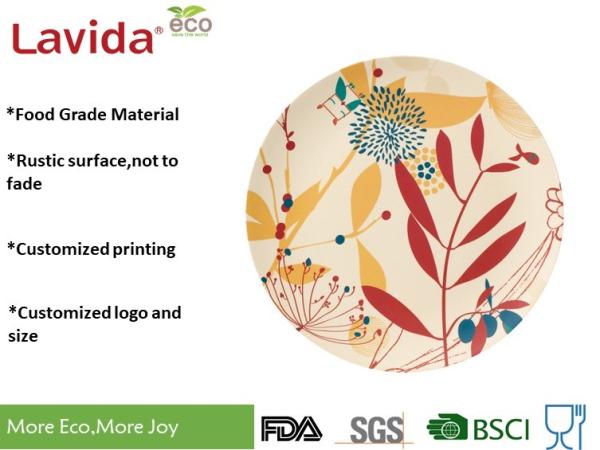 Bright Color Bamboo Fiber Dishes Custom Printing Smooth Surface Mat Finished