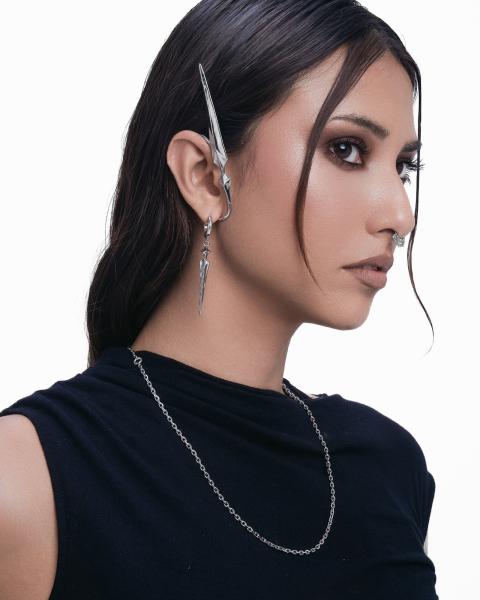 Small Stylish  Waterproof Earrings Saber Silver Ear Cuff
