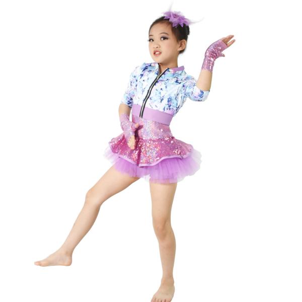 MiDee Tap Jazz Dance Costume Performance Outfits High Waist Jacket Dress for Girls