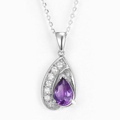 ametista de prata Sterling Silver Teardrop Necklace do pendente de pedra preciosa 925 de 8mm 10mm