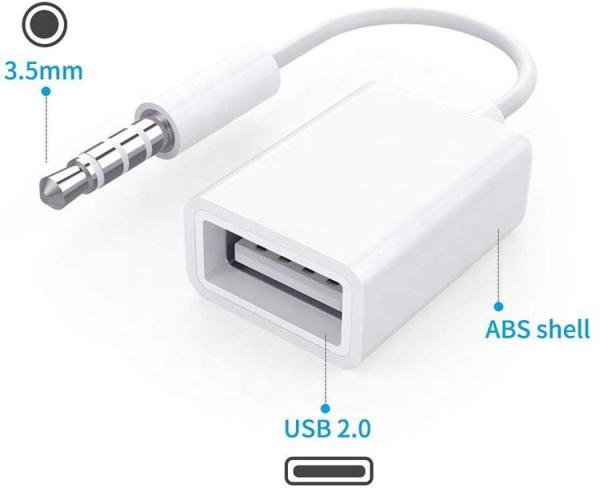 Short USB 2.0 Female to 3.5mm Plug Jack 3 Poles AUX Converter Adapter Cable for Car