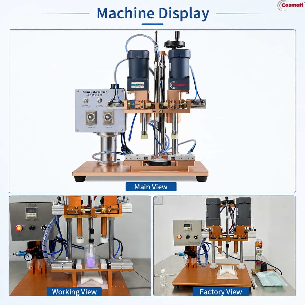 Semi Automatic Four Wheel Screw Capping Machine Pump Bottle Jar Lid Capper