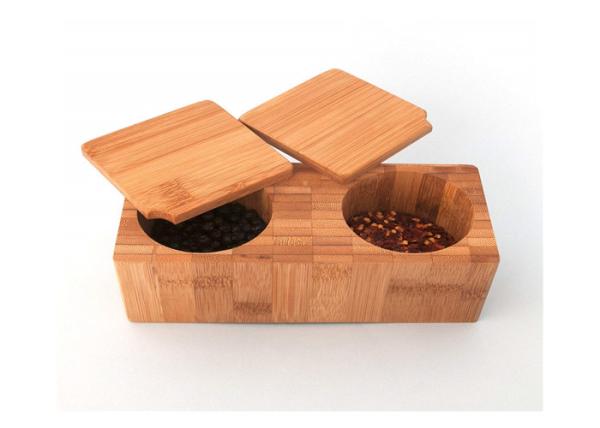 BAP Free Wooden Salt And Pepper Box 2 Compartment Contemporary Style