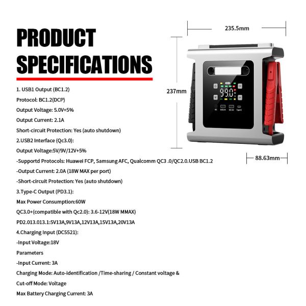 Car Emergency Start Power Supply 12V 24V Jump Starter With Air Compressor Flashlight Car Jump Starter 64000mAh