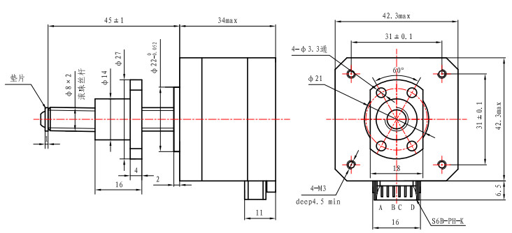 мотор винта шарика NEMA 17 42x42mm Stepper с мотором линейного привода SFK0802