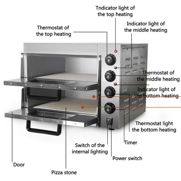 Electric Commercial Pizza Oven with Pizza Stone Temperature 50-350°C Capacity 30 KG