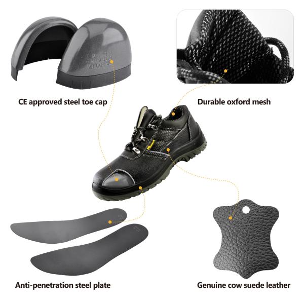 Cow Leather Men'S Steel Toe Waterproof Safety Shoes Work Boots Non Slip Oil Resistant Shoes UK3-13
