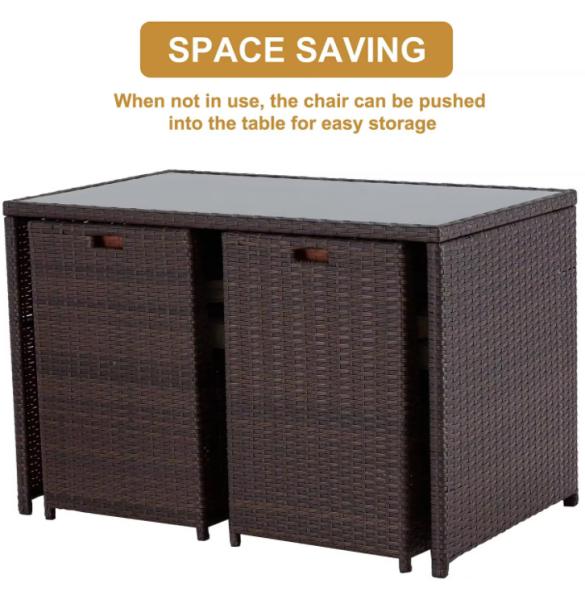 5 Piece Pe Rattan Furniture Dining Tables And Chairs Aluminum Waterproof Outside Patio Lounge Outdoor