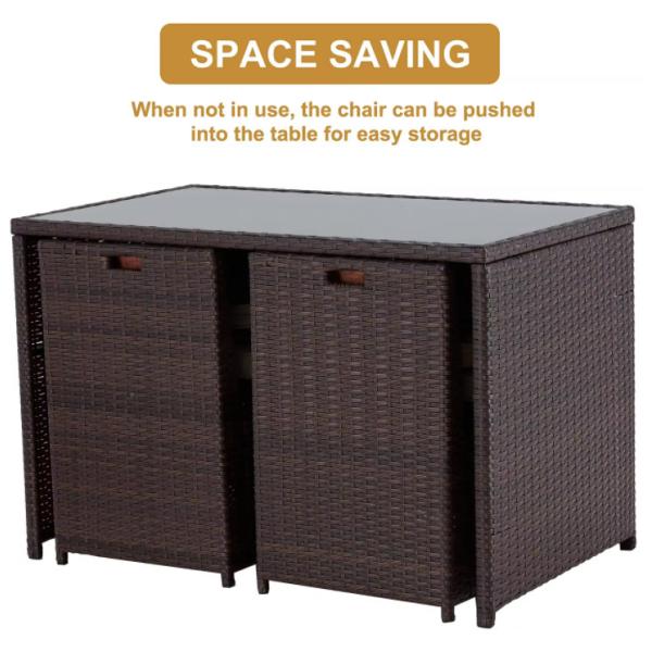 5 Piece Pe Rattan Furniture Dining Tables And Chairs Aluminum Waterproof Outside Patio Lounge Outdoor