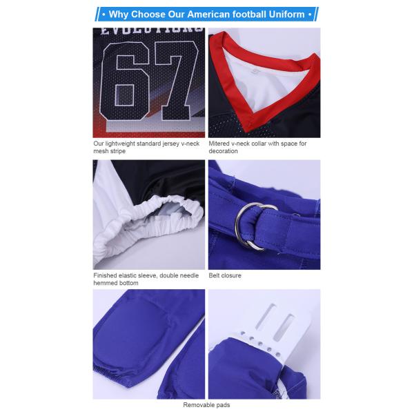 Polyester Printing Sublimated Football Jerseys Washable Practical