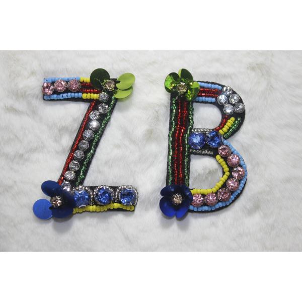 Letter patches Glass strass beads with sequins handmade patches