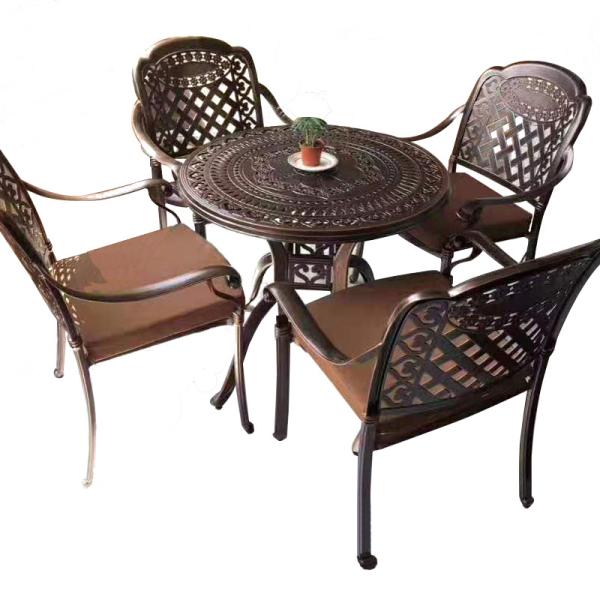 Outdoor Furniture Garden Dining Set in Rectangular Shape with Red Copper Cast Aluminum